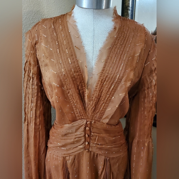 ASOS Design Pleated Long Sleeve Chiffon Dress Size 14 - Picture 2 of 9